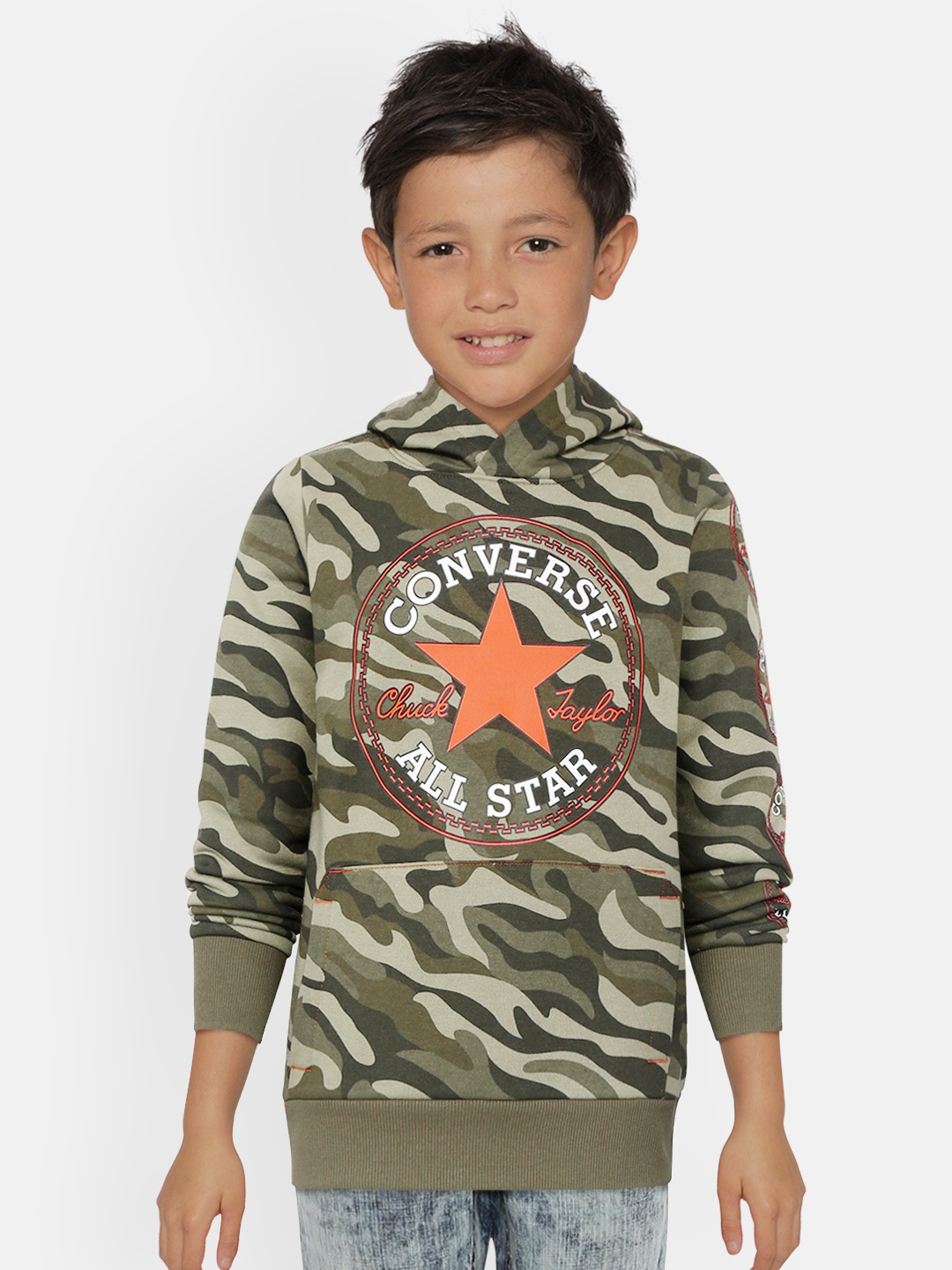 

Converse Boys Olive Green & Orange Camouflage Print Hooded Sweatshirt