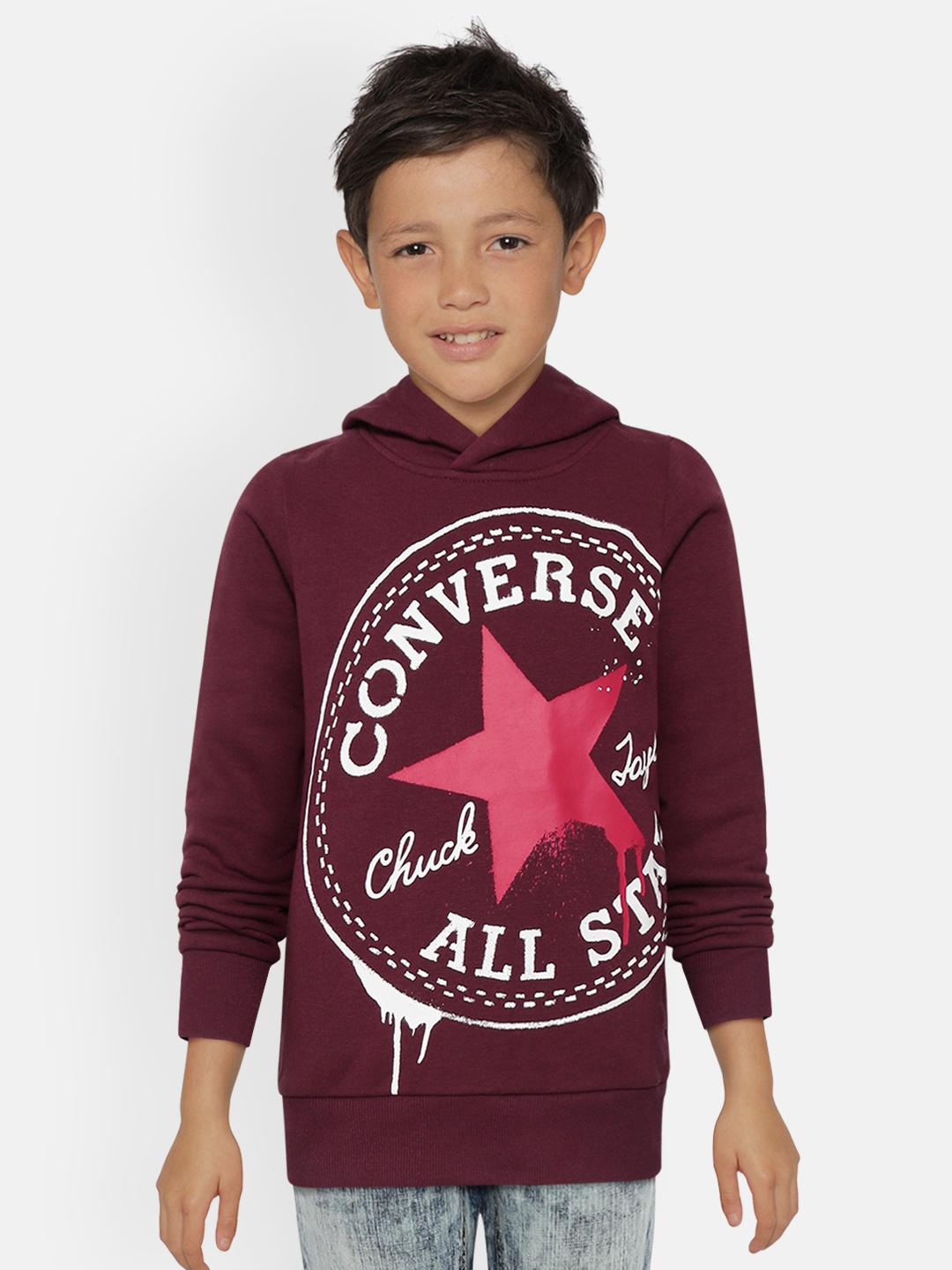 

Converse Boys Burgundy & White Brand Logo Print Hooded Sweatshirt