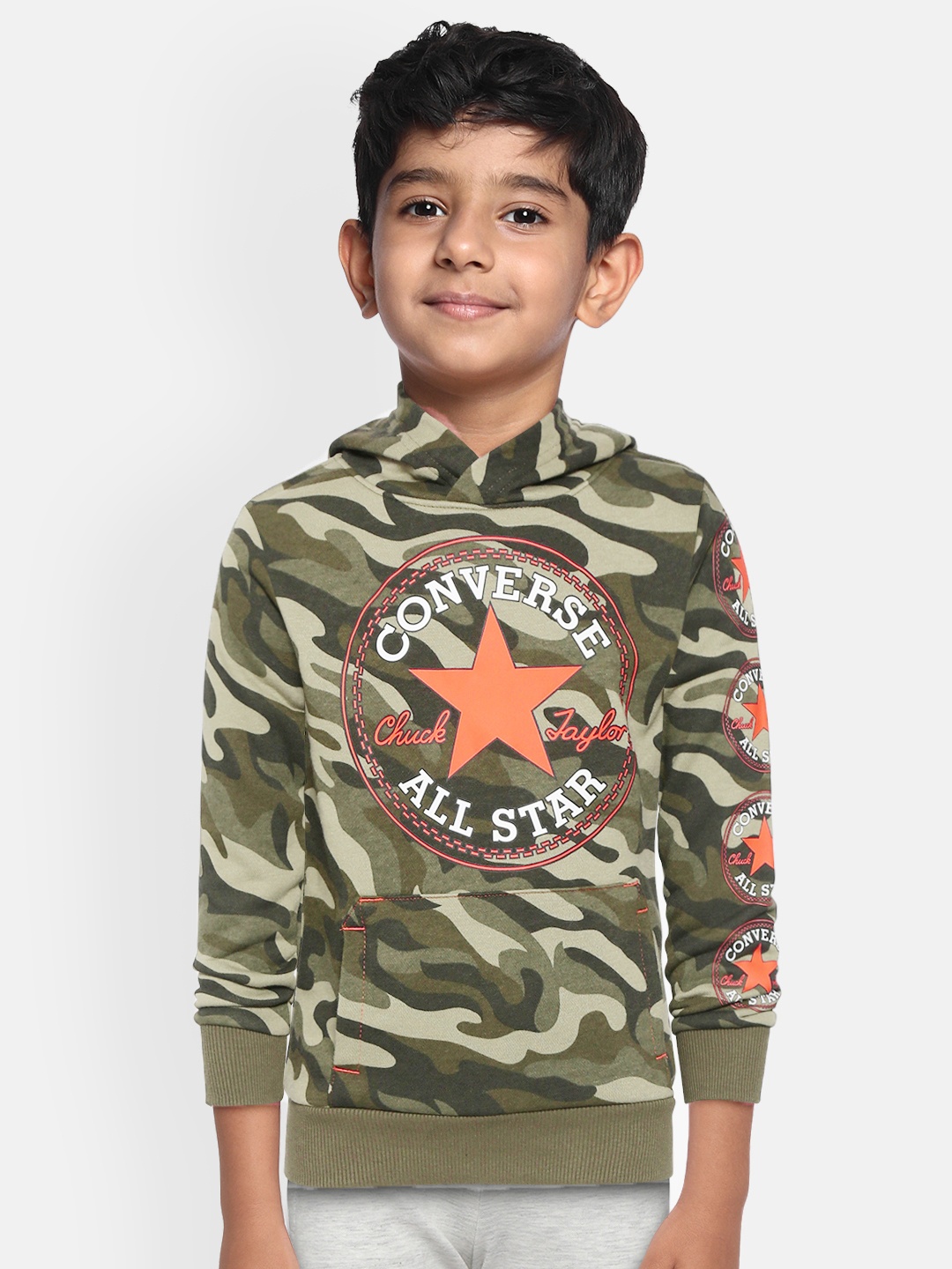 

Converse Boys Olive Green & Orange Camouflage Print Hooded Sweatshirt