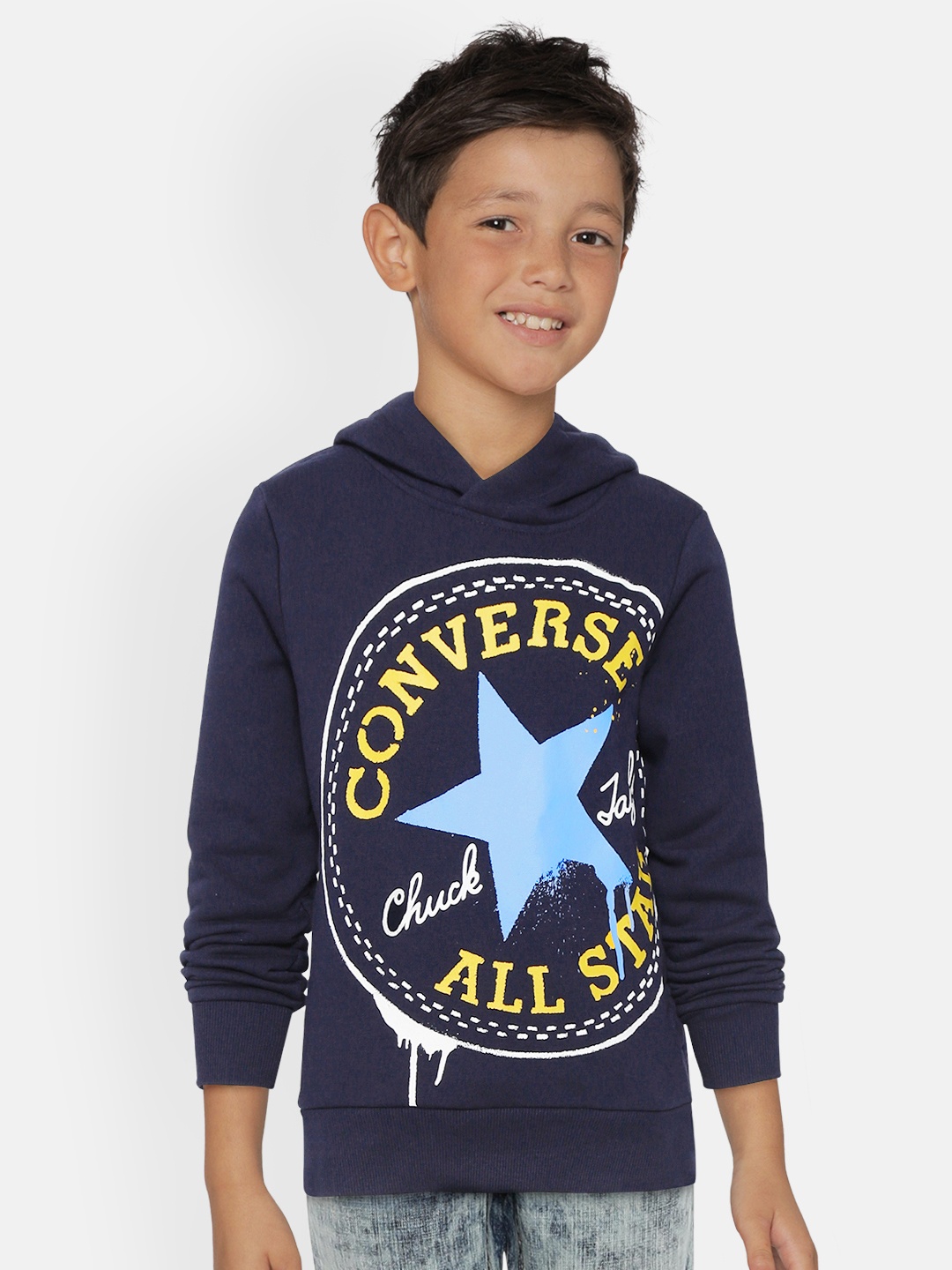 

Converse Boys Navy Blue & Mustard Yellow Brand Logo Print Hooded Sweatshirt