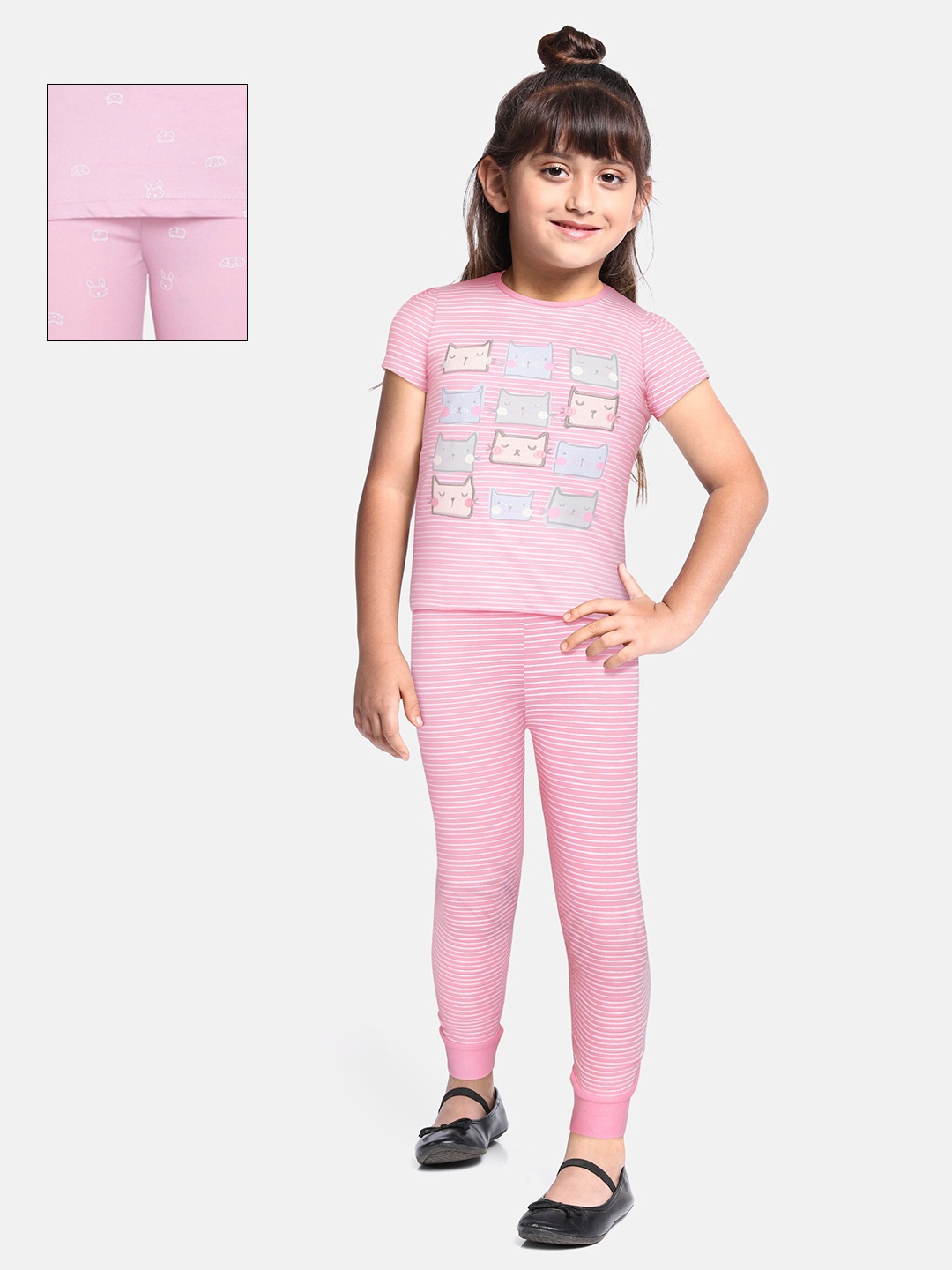 

mothercare Girls Pack of 2 3D Cat T-shirts with Pyjamas, Pink