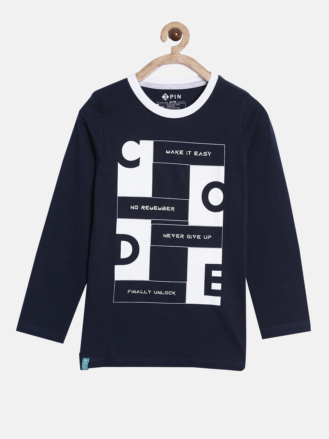 

3PIN Boys Navy Blue Typography Printed T-shirt