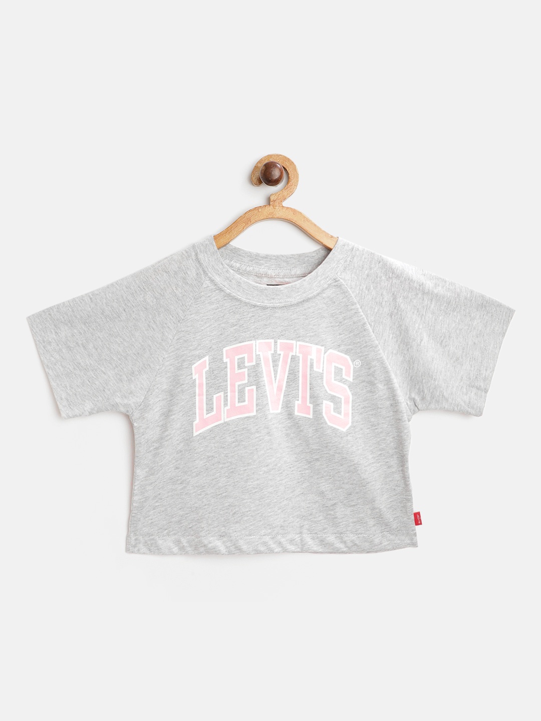 

Levis Girls Grey Melange & Pink Brand Logo Print Crop T-shirt