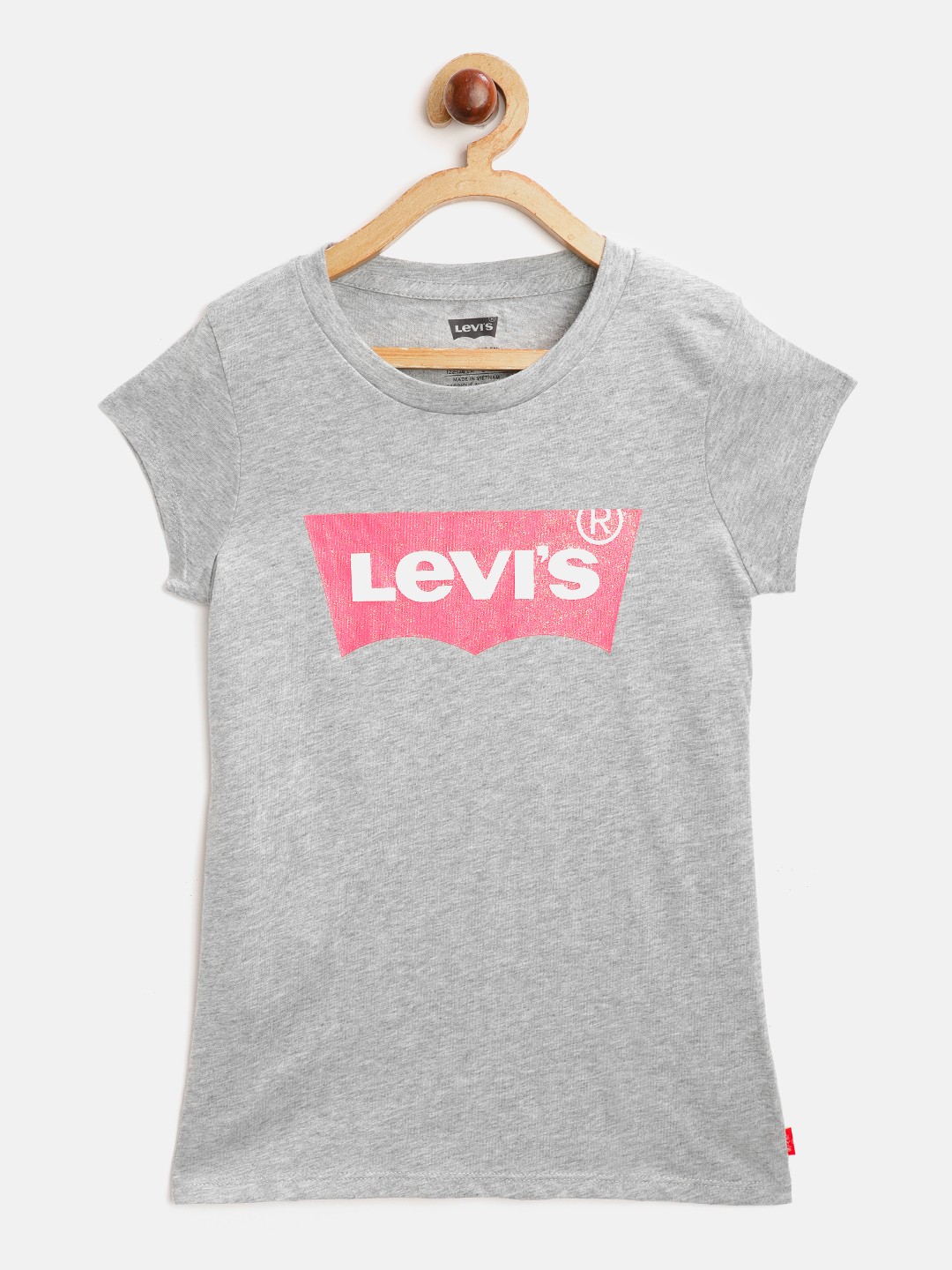 

Levis Girls Grey Melange & Pink Brand Logo Printed T-shirt