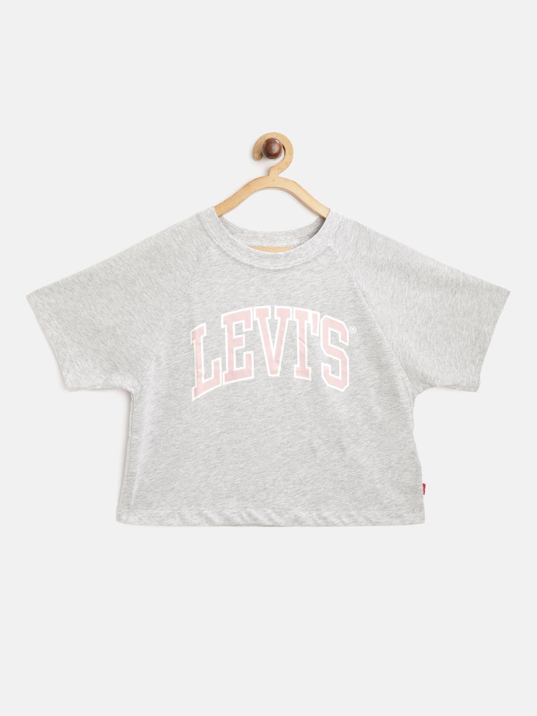 

Levis Girls Grey Melange & Pink Brand Logo Printed Crop T-shirt