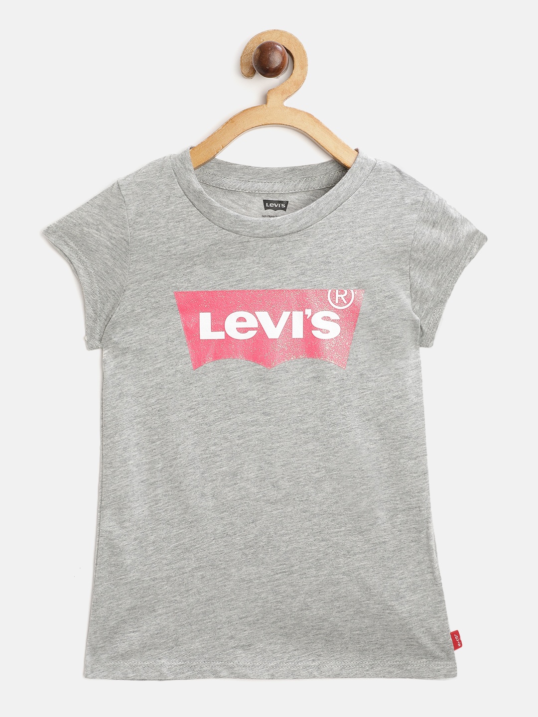 

Levis Girls Grey Melange & Pink Brand Logo Printed T-shirt