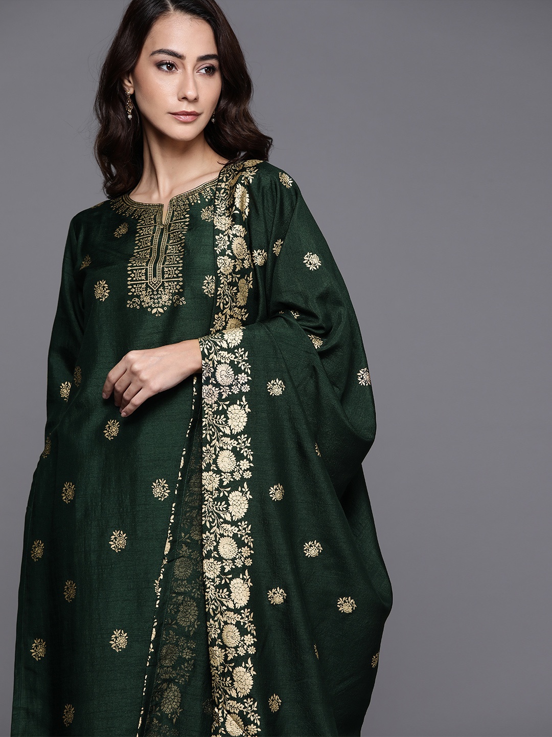 

Libas Women Floral Motifs Printed Regular Kurta with Palazzos & Dupatta, Green