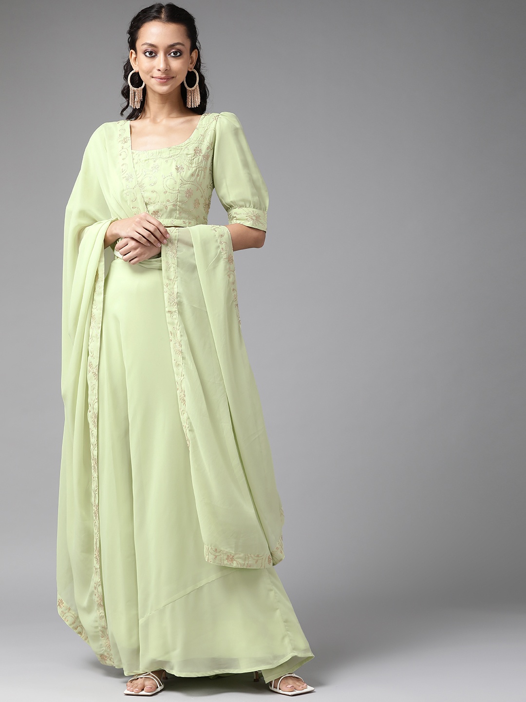 

Libas Green Embroidered Ready to Wear Lehenga & Blouse With Dupatta