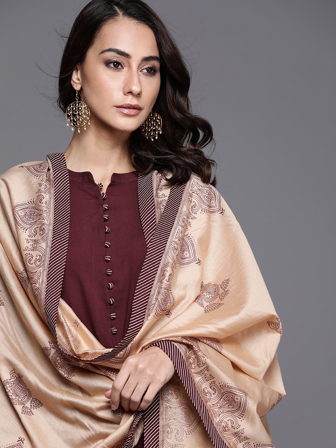 

Libas Women Maroon Regular Kurta with Palazzos & Dupatta