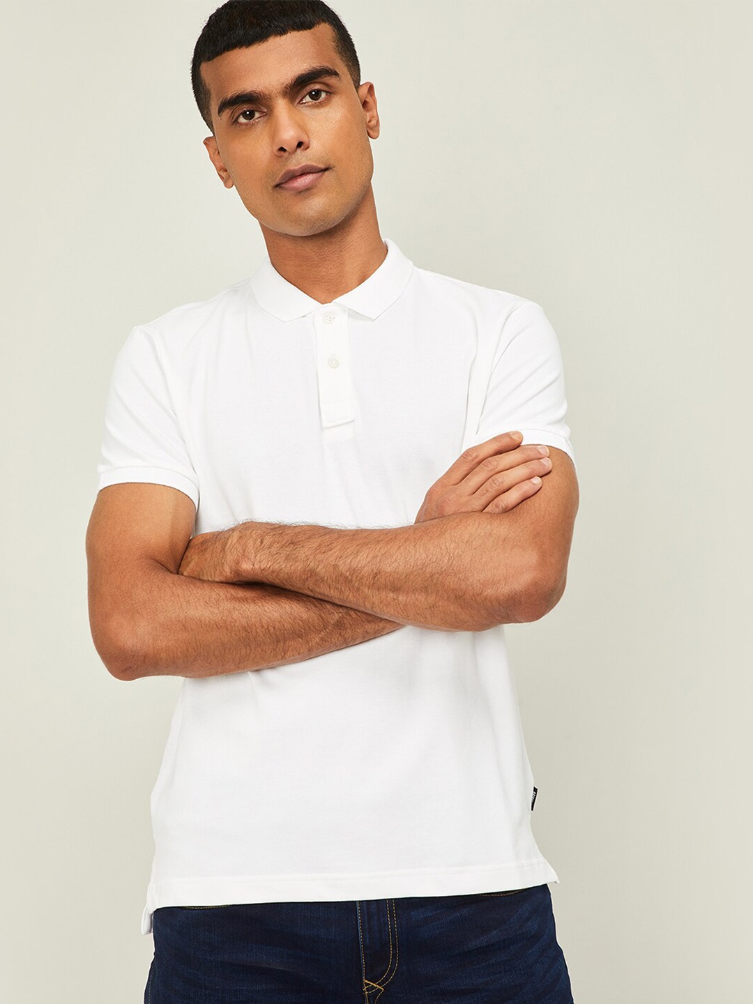 

Denimize by Fame Forever Men White Polo Collar Slim Fit T-shirt