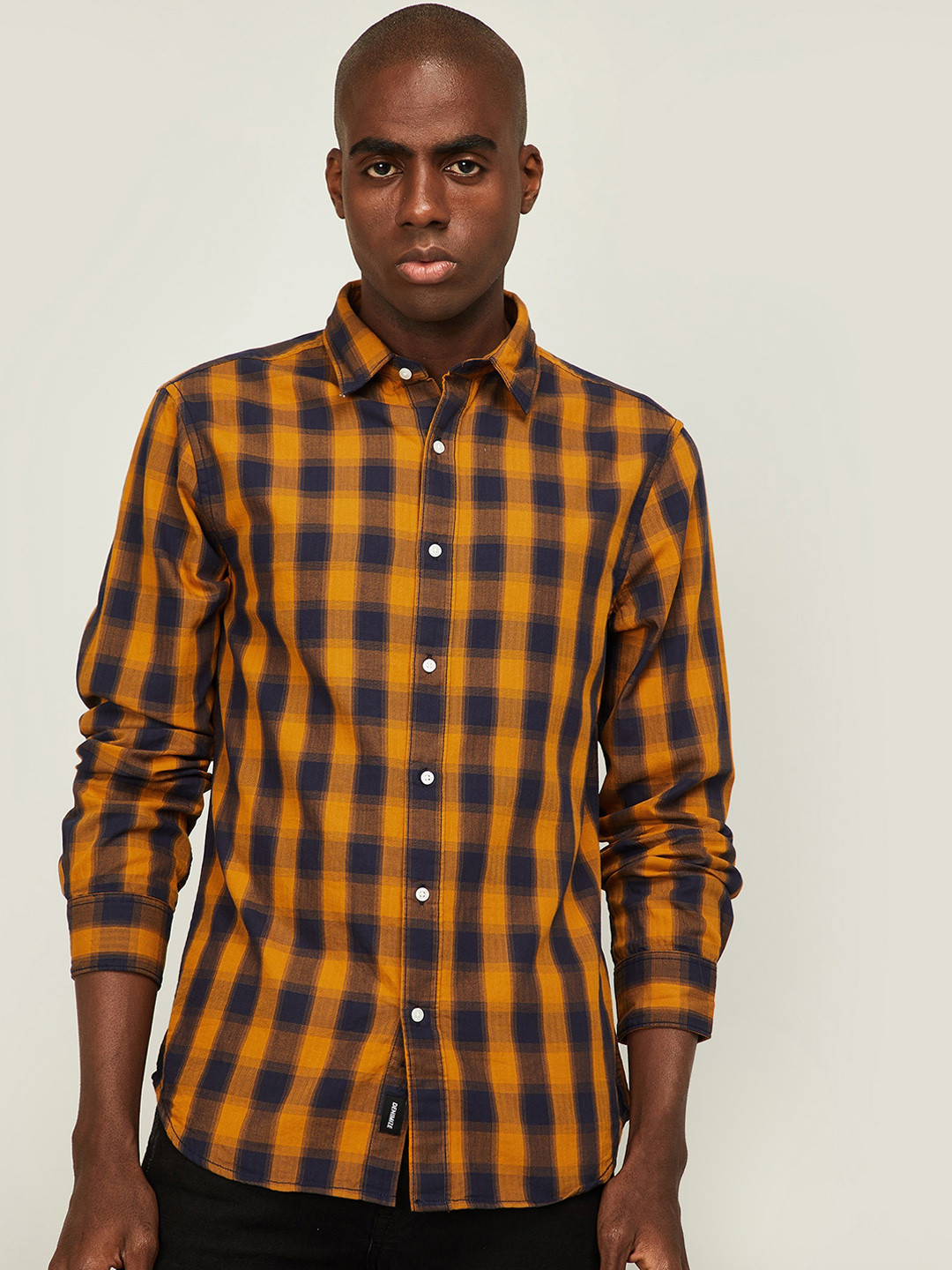 

Denimize by Fame Forever Men Yellow & Black Regular Fit Checked Casual Shirt