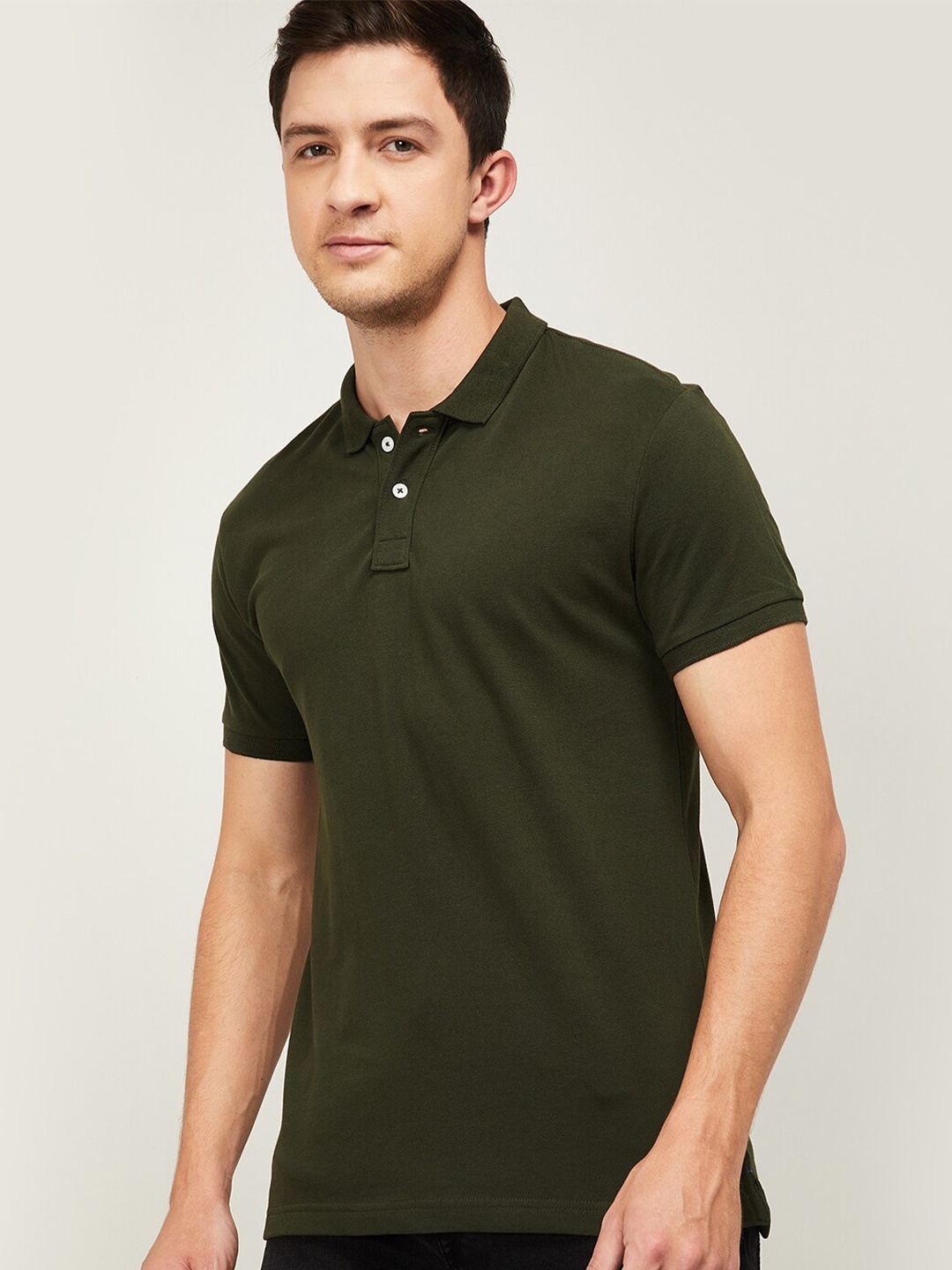 

Denimize by Fame Forever Men Olive Green Solid Polo Collar Slim Fit T-shirt