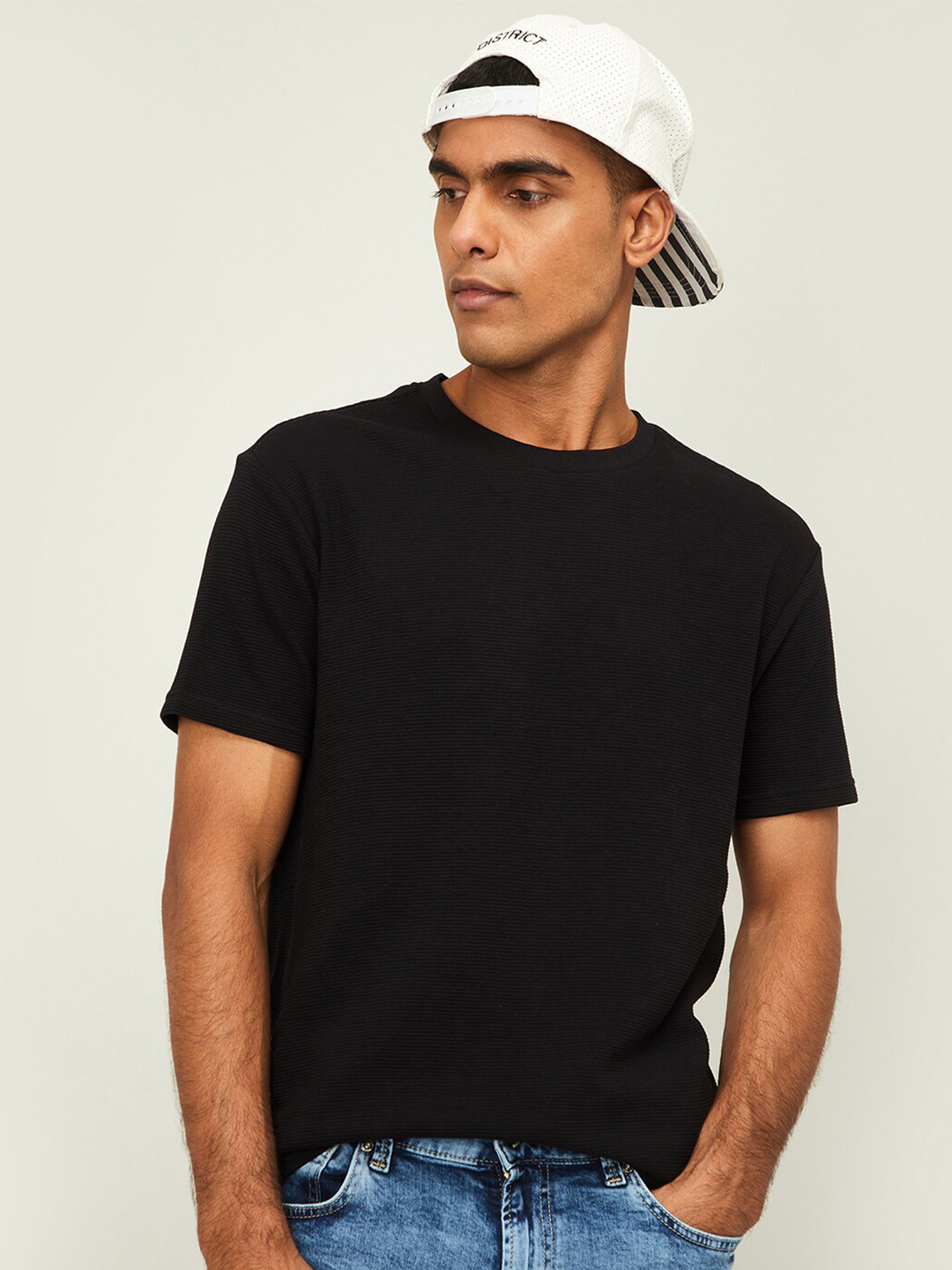 

Denimize by Fame Forever Men Black Raw Edge Slim Fit T-shirt