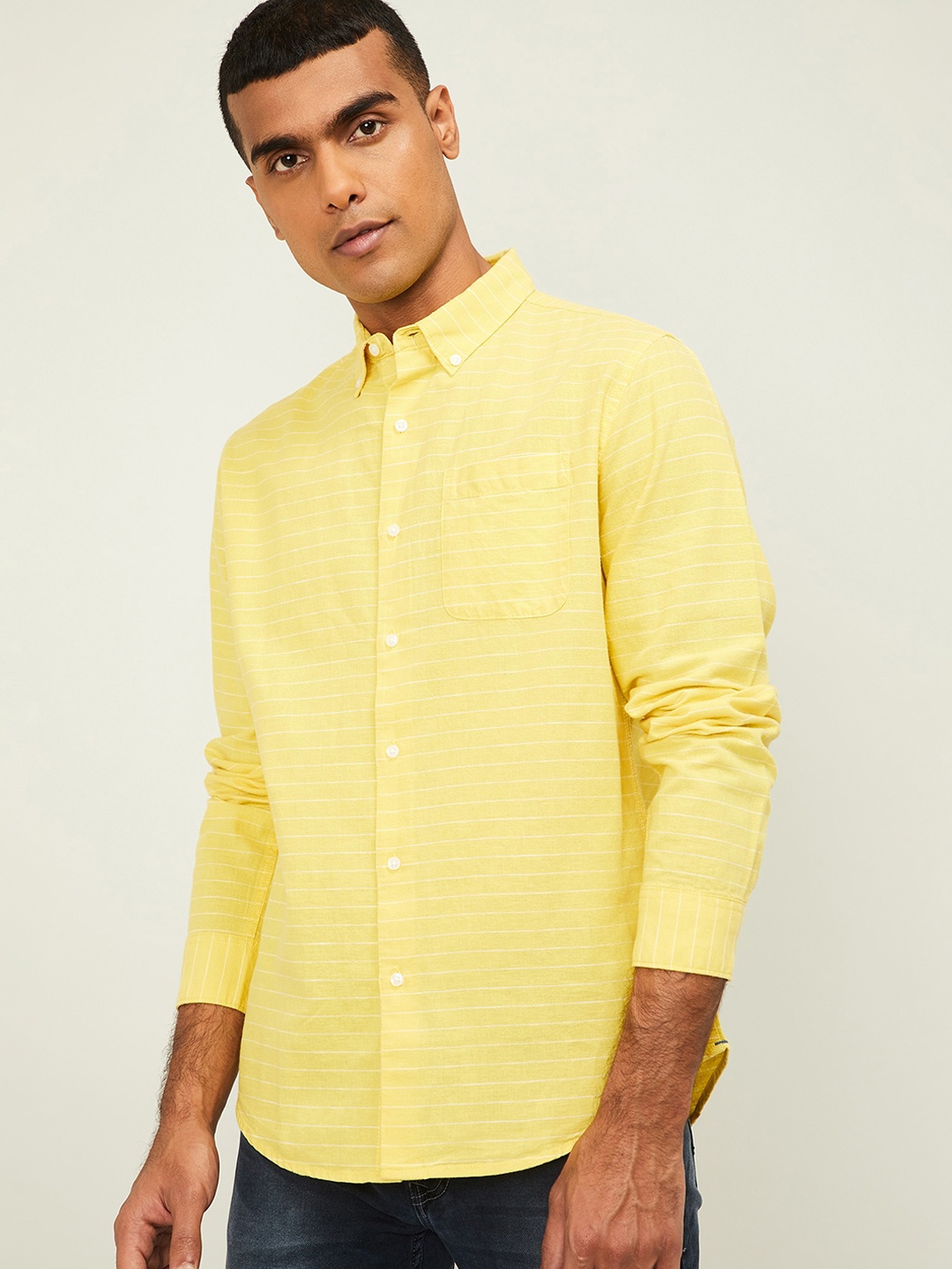 

Denimize by Fame Forever Men Yellow Horizontal Stripes Striped Casual Shirt