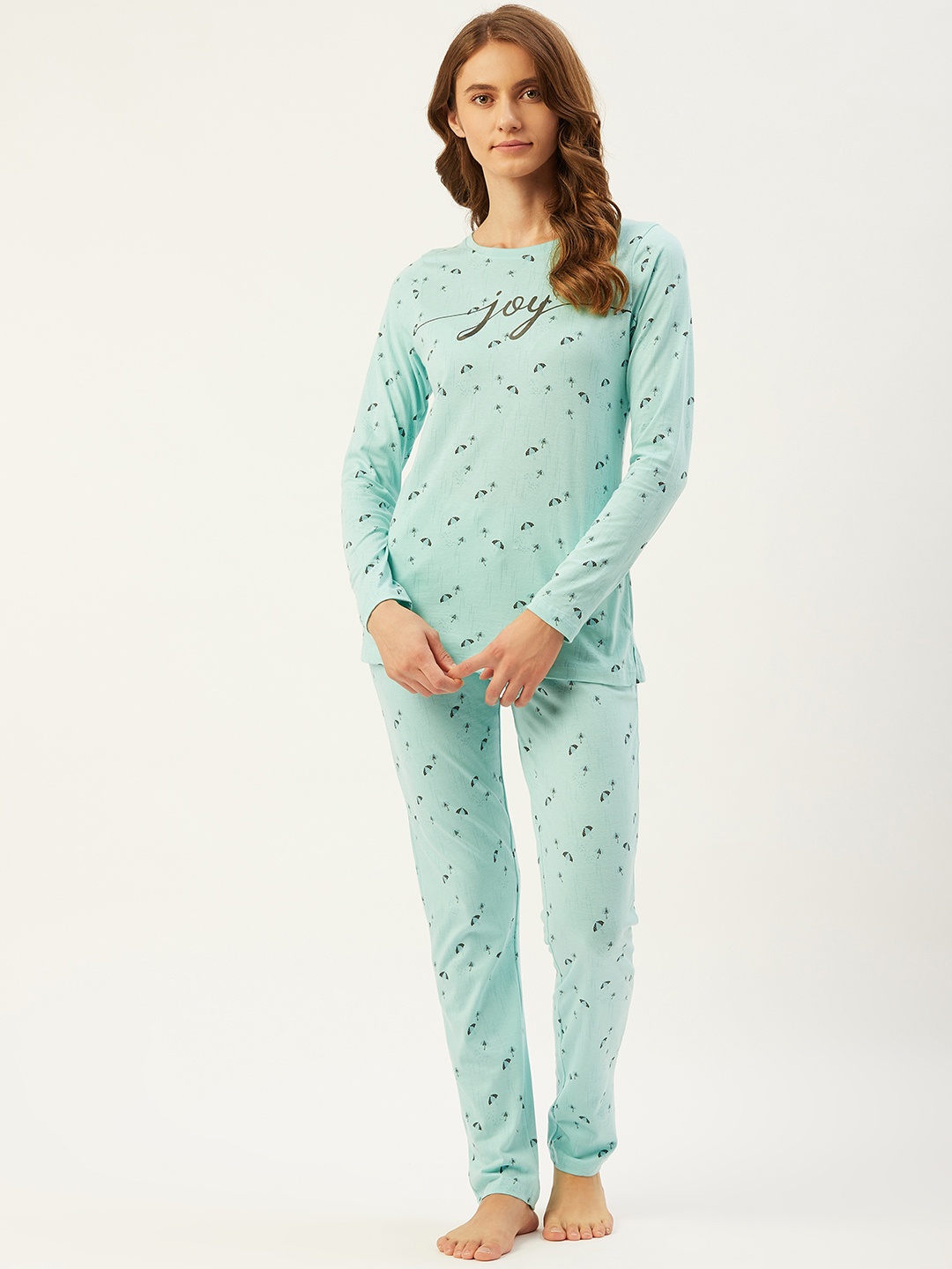 

Sweet Dreams Women Blue & Black Printed Pure Cotton Night suit