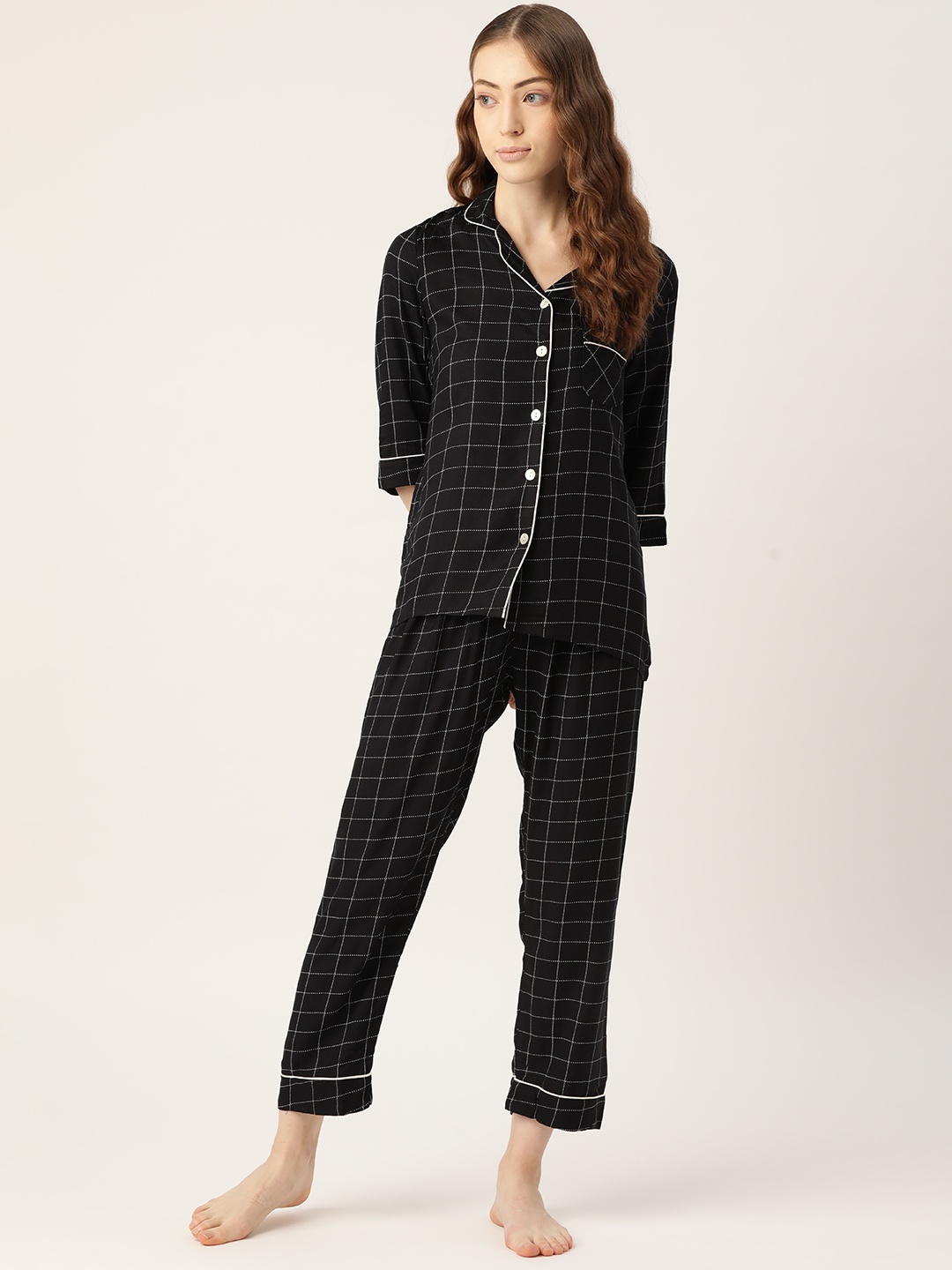 

Sweet Dreams Women Black & White Checked Night suit