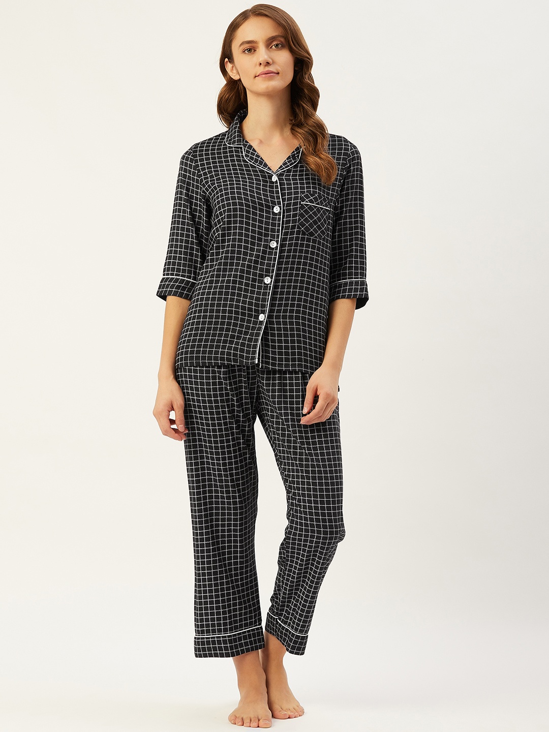

Sweet Dreams Women Black & White Checked Night suit