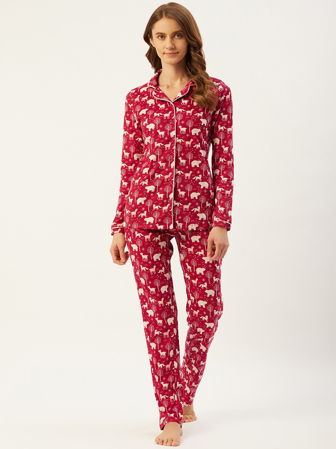 

Sweet Dreams Women Red & White Printed Pure Cotton Night suit