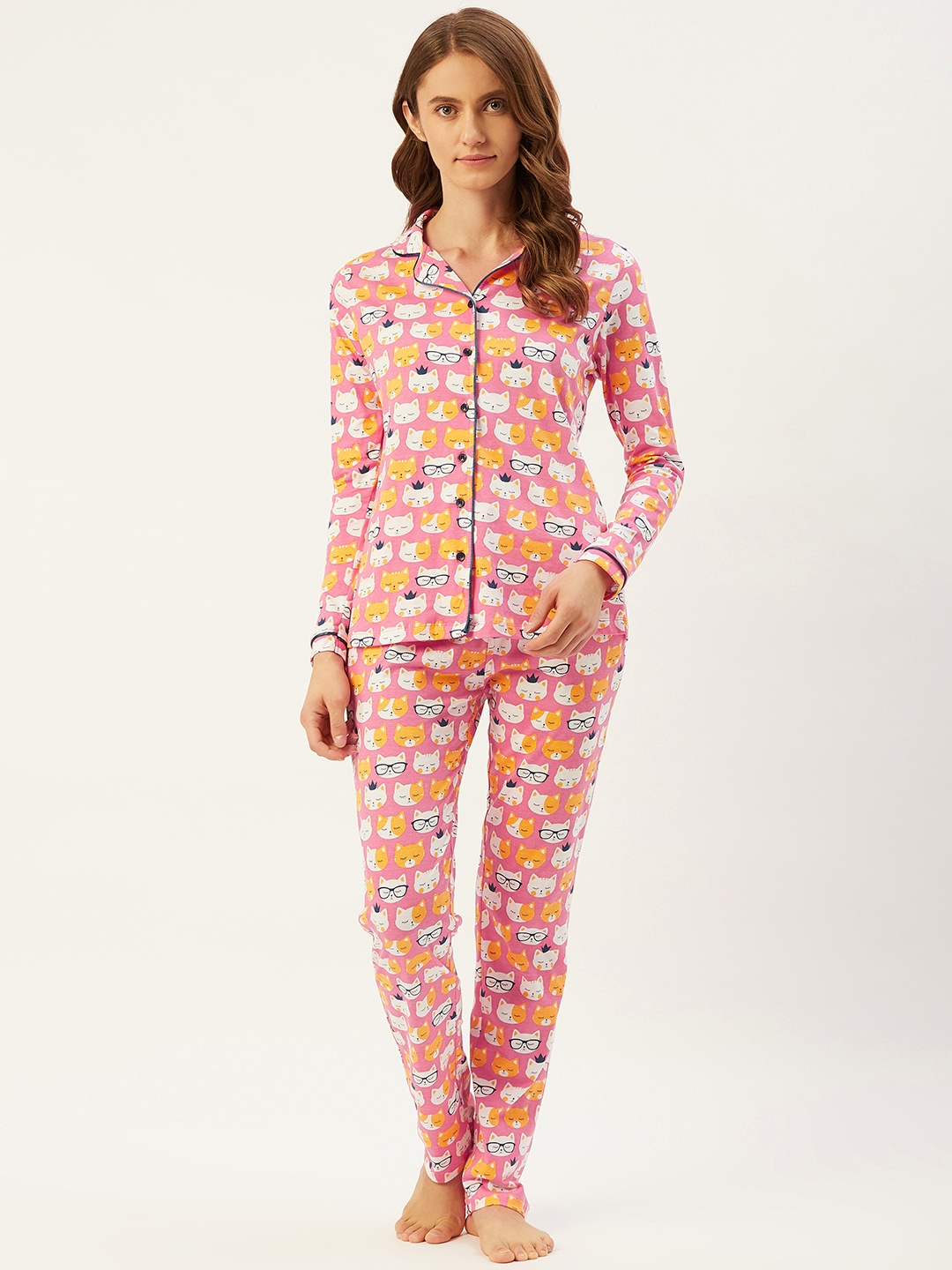 

Sweet Dreams Women Pink & White Printed Pure Cotton Night suit