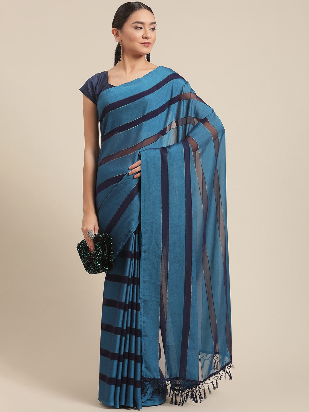 

OM SAI LATEST CREATION Blue Pure Georgette Banarasi Saree