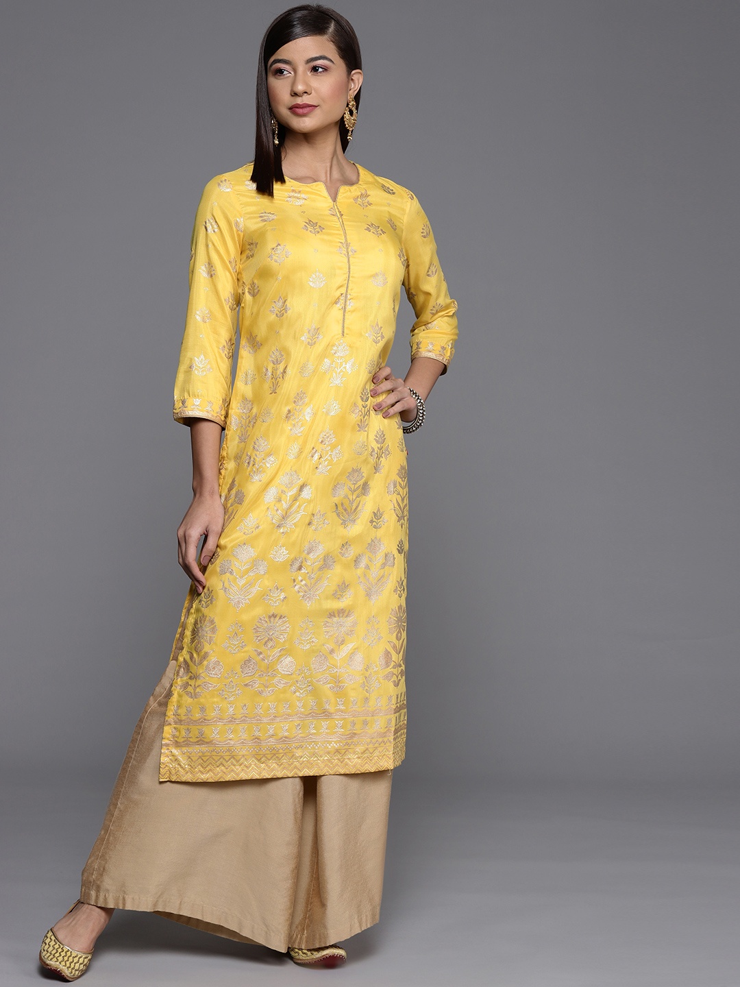 

Biba Women Yellow Ethnic Motifs Printed Kurta