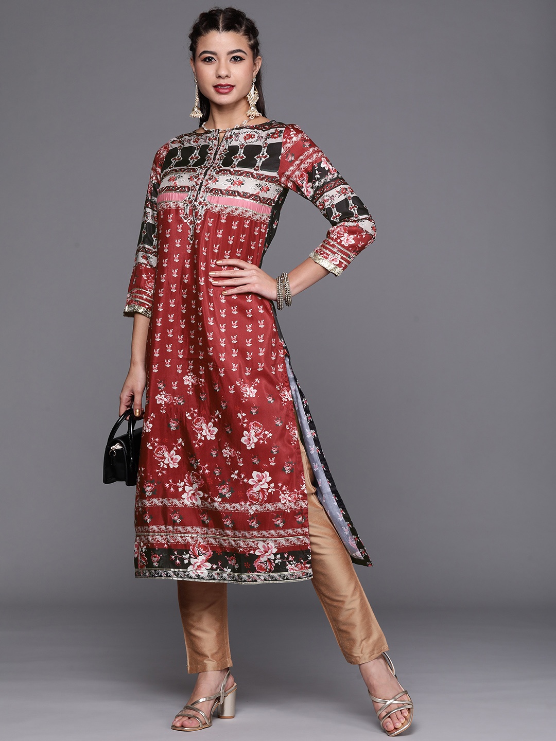 

Biba Women Red & Black Ethnic Motifs Printed Gotta Patti Kurta