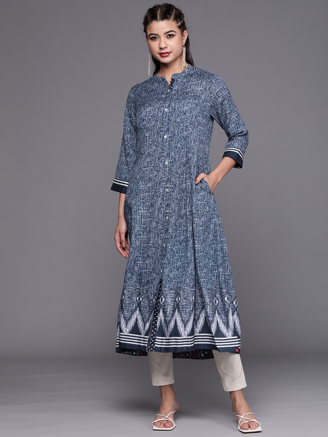 

Biba Women Blue Ethnic Motifs Printed Kurta