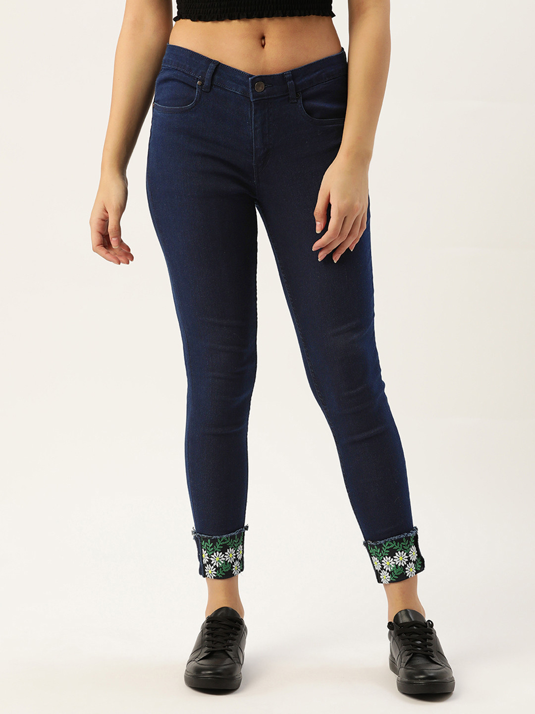 

DressBerry Women Navy Blue Skinny Fit Stretchable Jeans Embroidered Detail