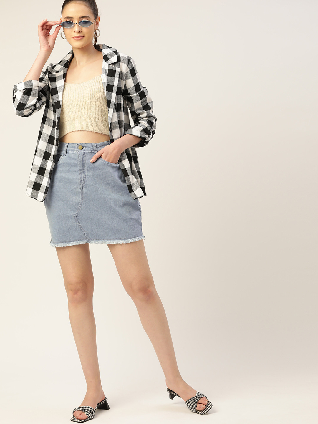 

DressBerry Women Blue Solid Denim Skirt