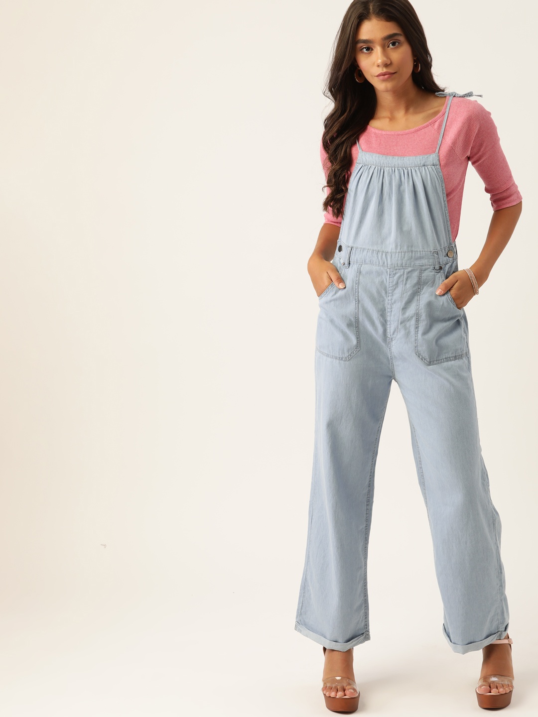 

DressBerry Women Blue Pure Cotton Solid Dungarees