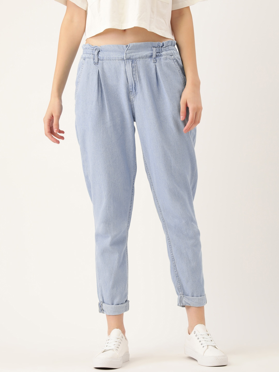

DressBerry Women Blue Light Fade Mom Fit High-Rise Cropped Pure Cotton Jeans