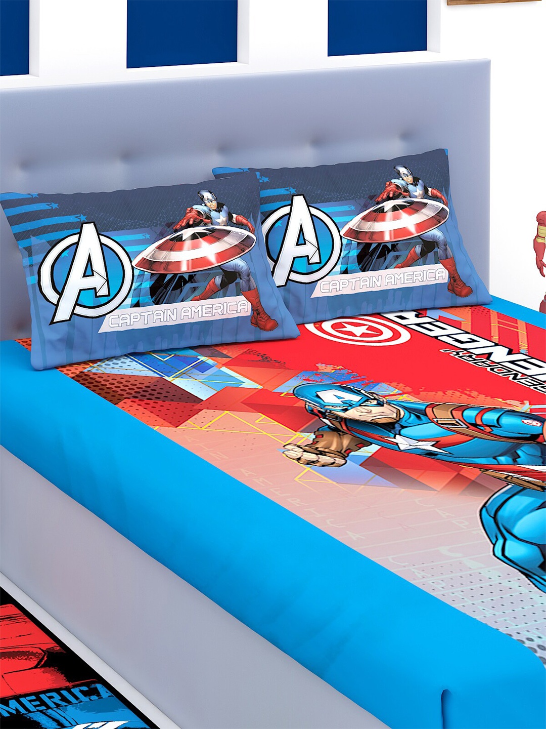 

Marvel Blue & Red Cartoon Characters 180 TC King Bedsheet with 2 Pillow Covers