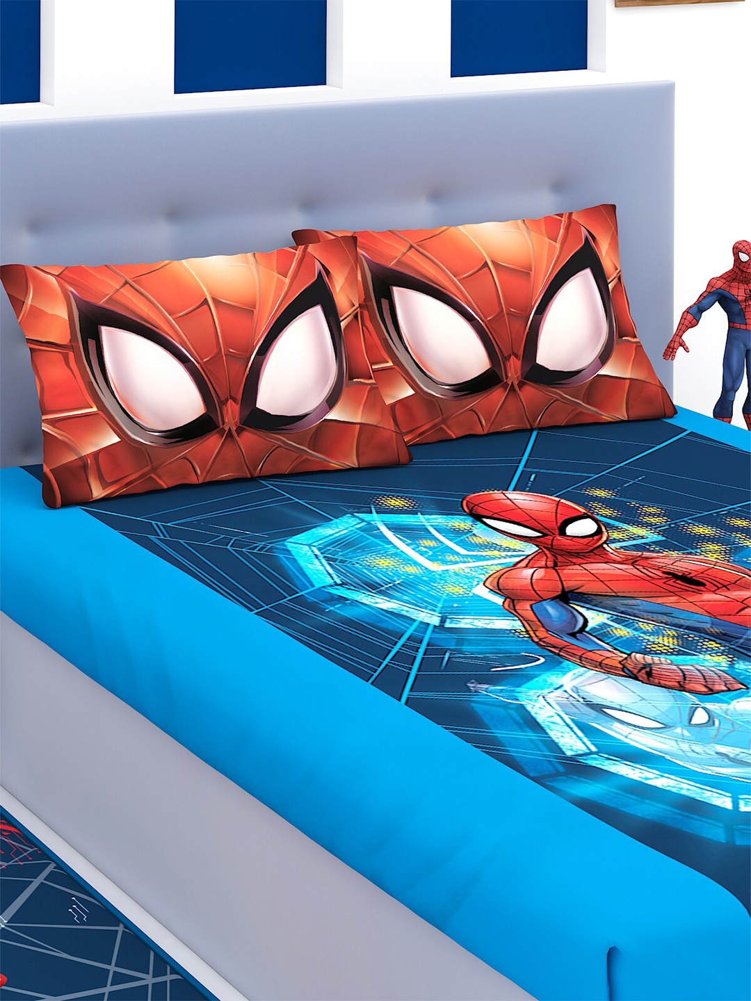 

Marvel Blue & Red Spiderman Printed 180 TC King Bedsheet With 2 Pillow Covers