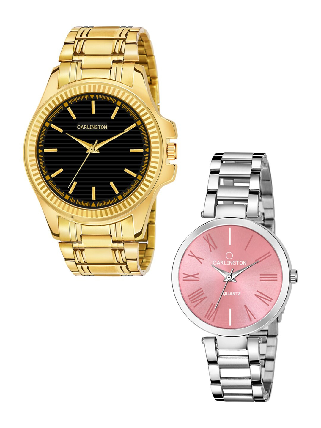 

CARLINGTON Unisex Pack-2 Multicoloured Analogue Watch Combo CT-6120GB and 112 Pink, Black