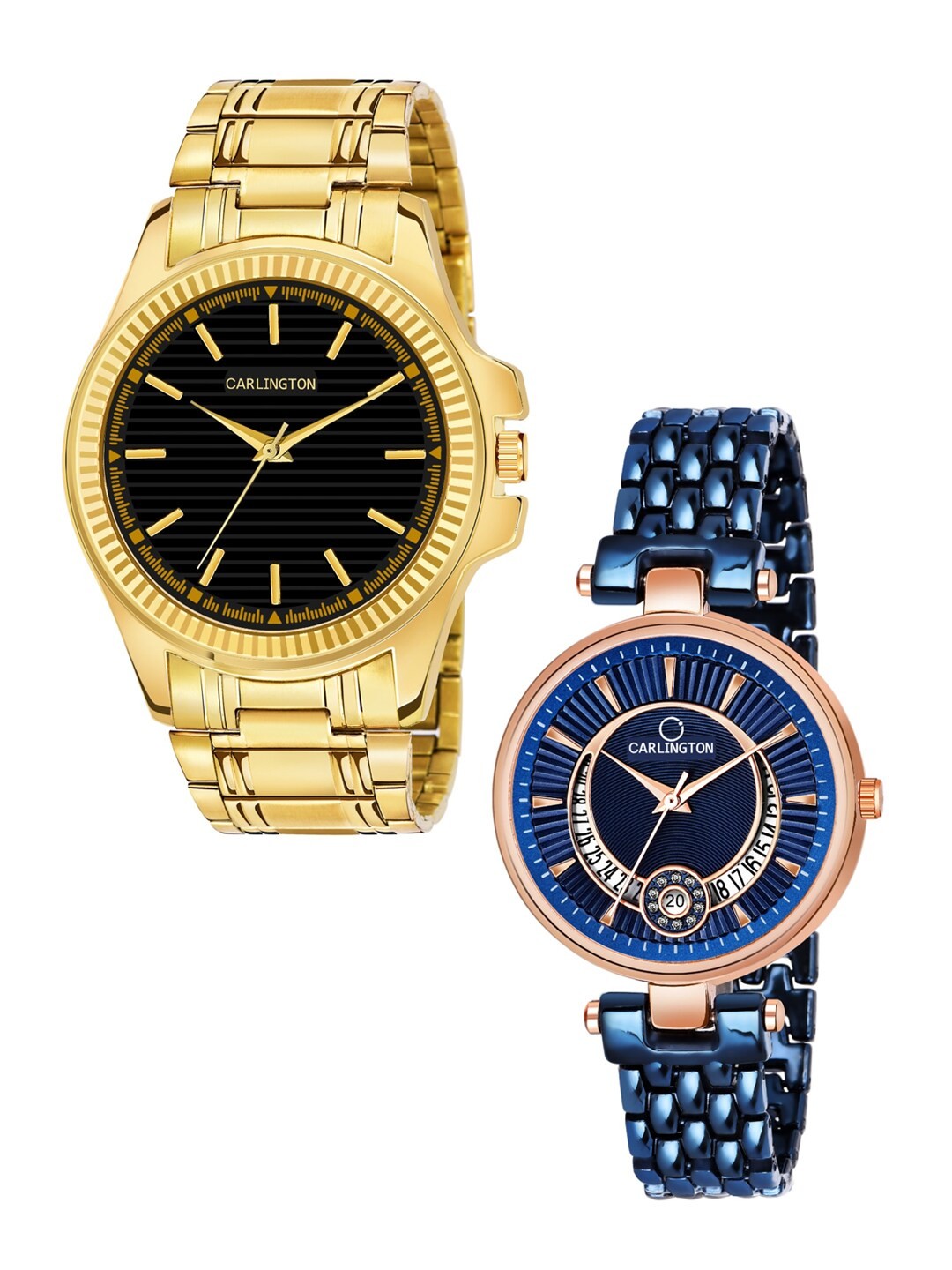 

CARLINGTON Unisex Pack-2 Multicoloured Analogue Watch Combo CT-6120GB and Bella Blue, Black