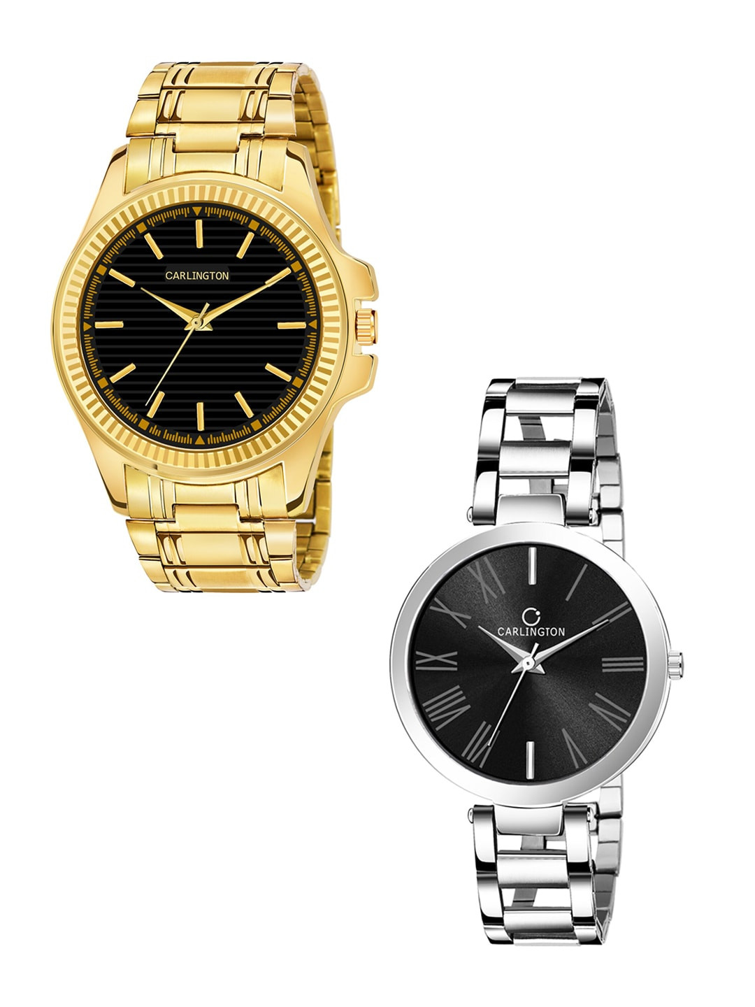 

CARLINGTON Unisex Pack-2 Multicoloured Analogue Watch Combo CT-6120GB and 112 Black