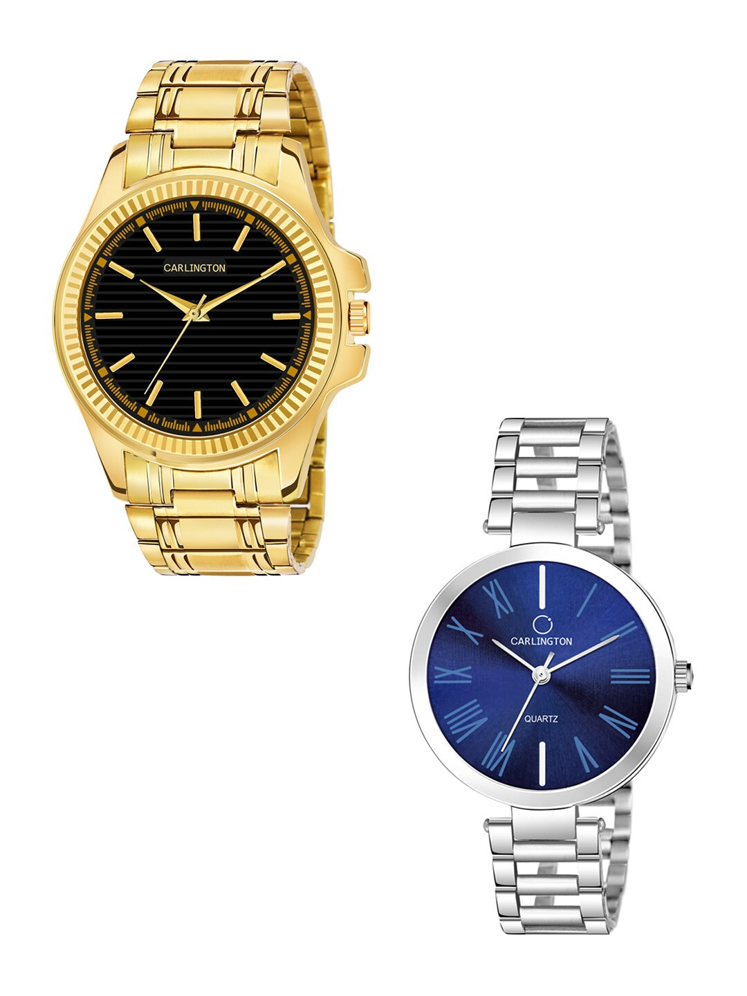 

CARLINGTON Unisex Pack-2 Multicoloured Analogue Watch Combo CT-6120GB and 112 Blue, Black