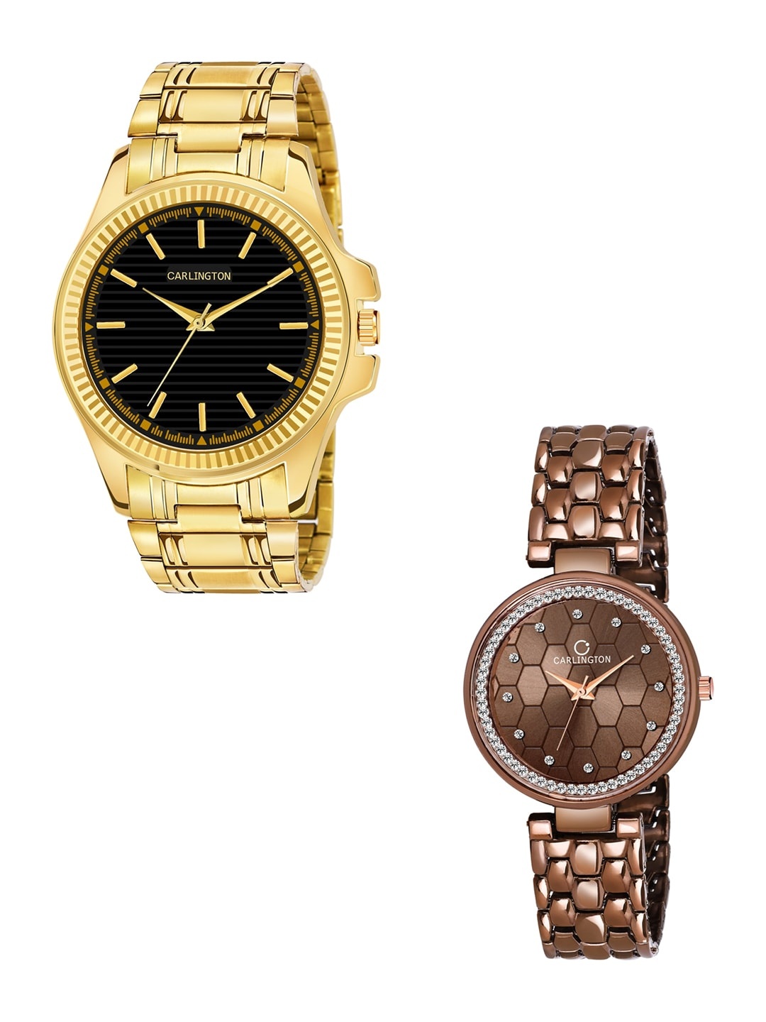 

CARLINGTON Unisex Multicoloured Analogue Watch Combo CT-6120GB and Hexa Brown, Black