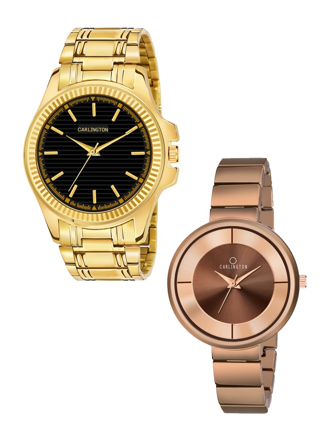 

CARLINGTON Unisex Pack-2 Multicoloured Analogue Watch Combo CT-6120GB and 114 Brown, Black