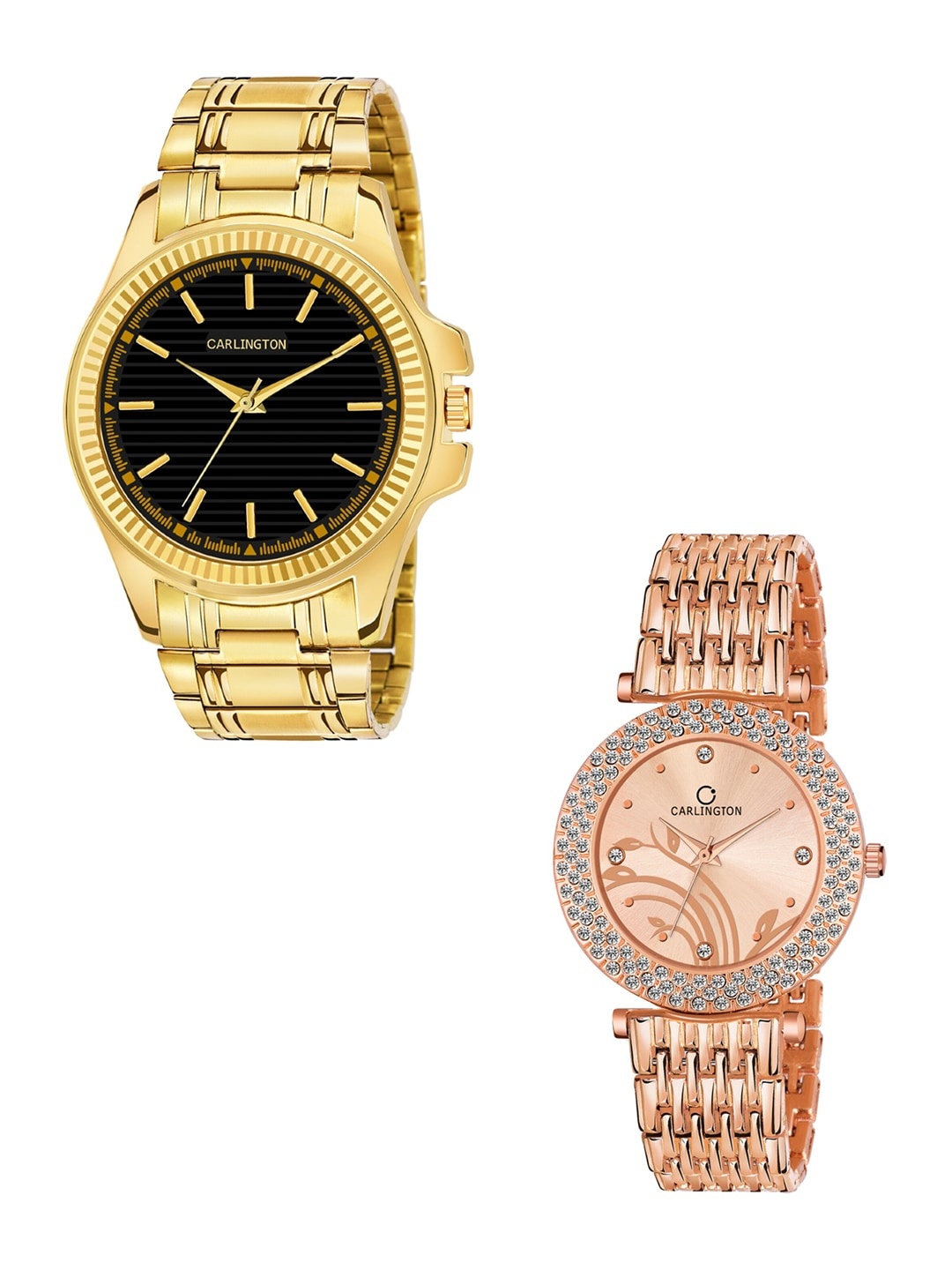

CARLINGTON Unisex Pack-2 Multicoloured Analogue Watch Combo CT-6120GB and 105 RoseGold, Black