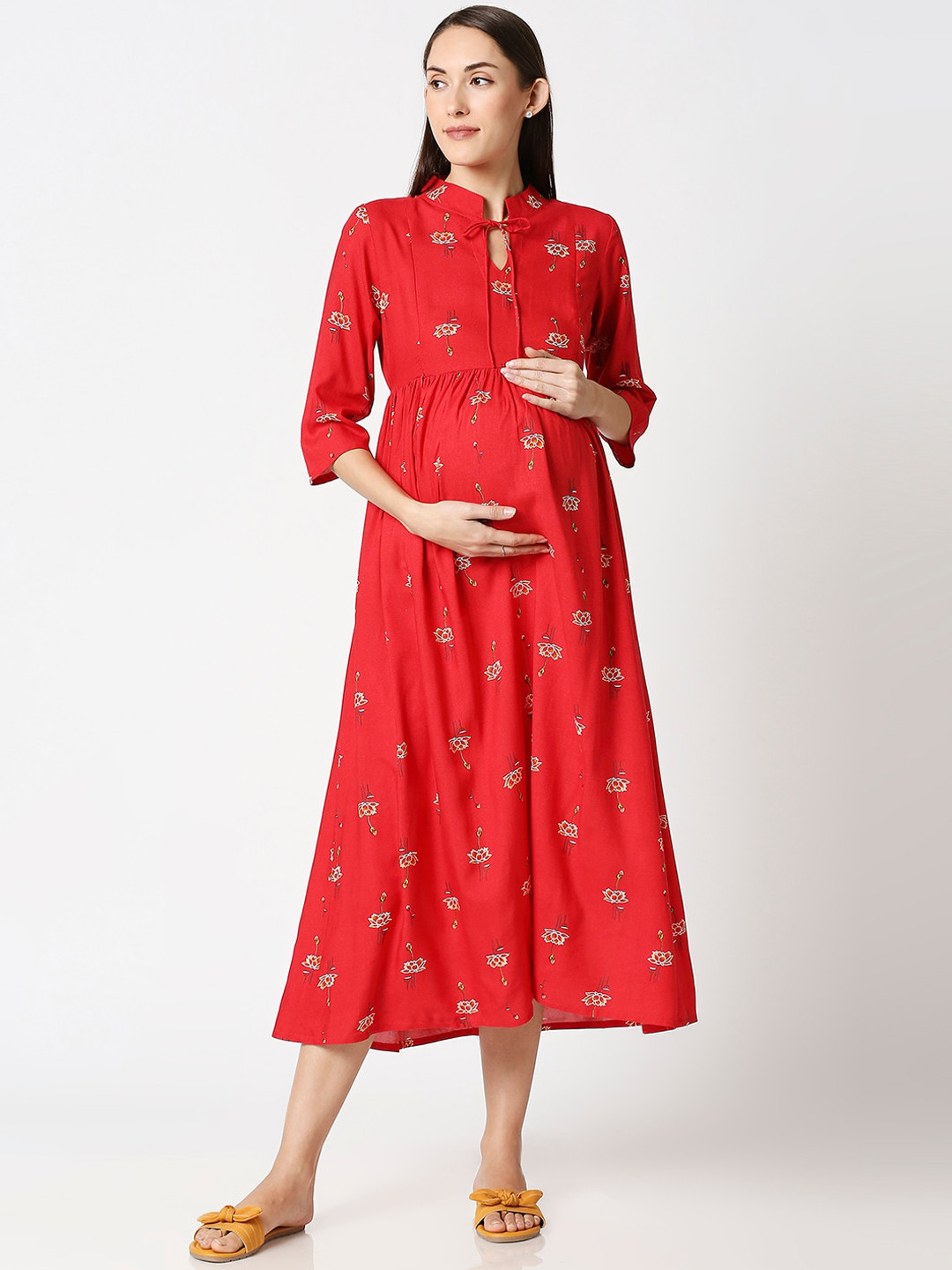 

AV2 Maroon Floral Printed Maternity Midi Dress
