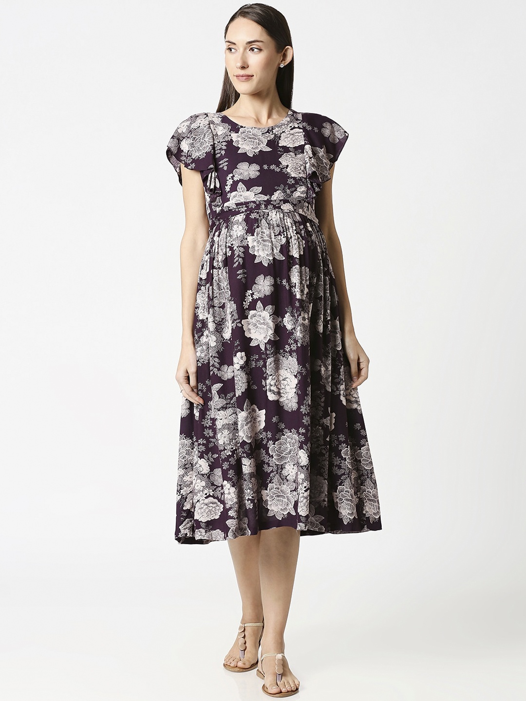 

AV2 Purple Floral Maternity Midi Dress