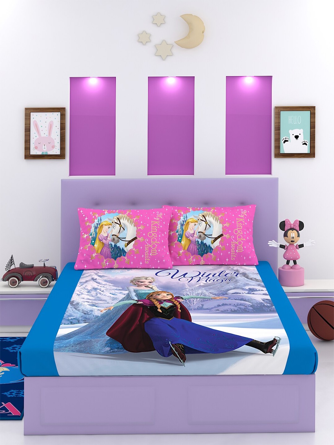 

Disney Multicoloured Disney Frozen Princess 180 TC King Bedsheet With 2 Pillow Covers, Multi