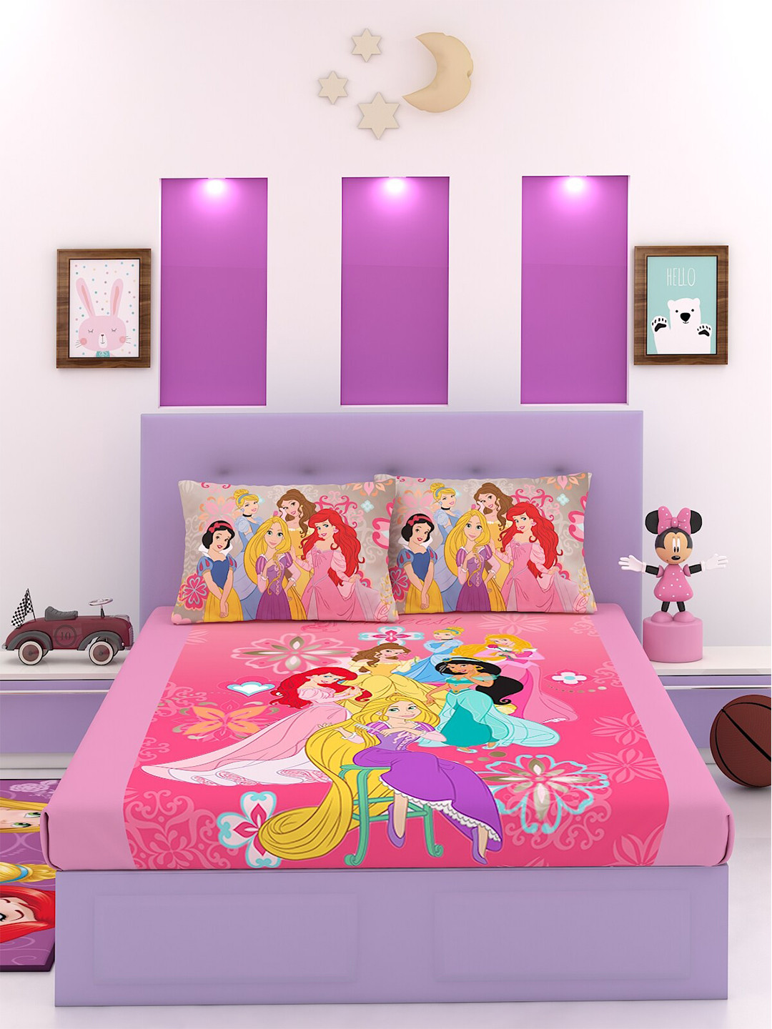

Disney Unisex Kids Multicolor 180 TC Disney Princess King Size Bedsheet 2 Pillow Cover, Multi