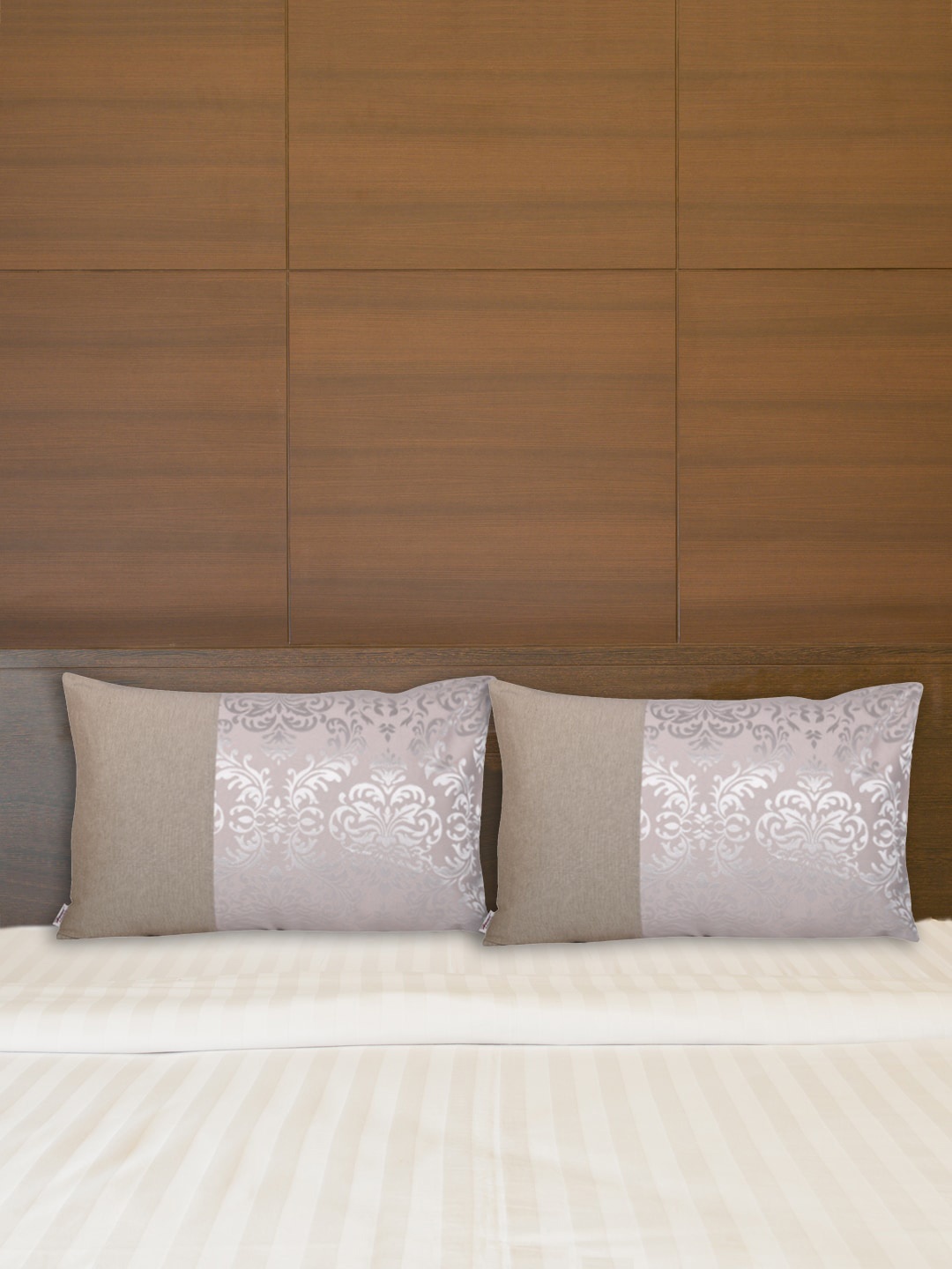 

Home Silver-Coloured & Beige Jacquard Pillow Cover