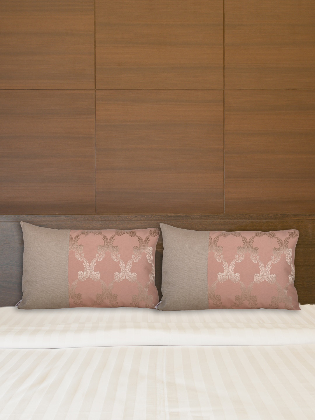 

Home Set Of 2 Peach-Colored & Grey Jacquard Cotton Pillow Covers