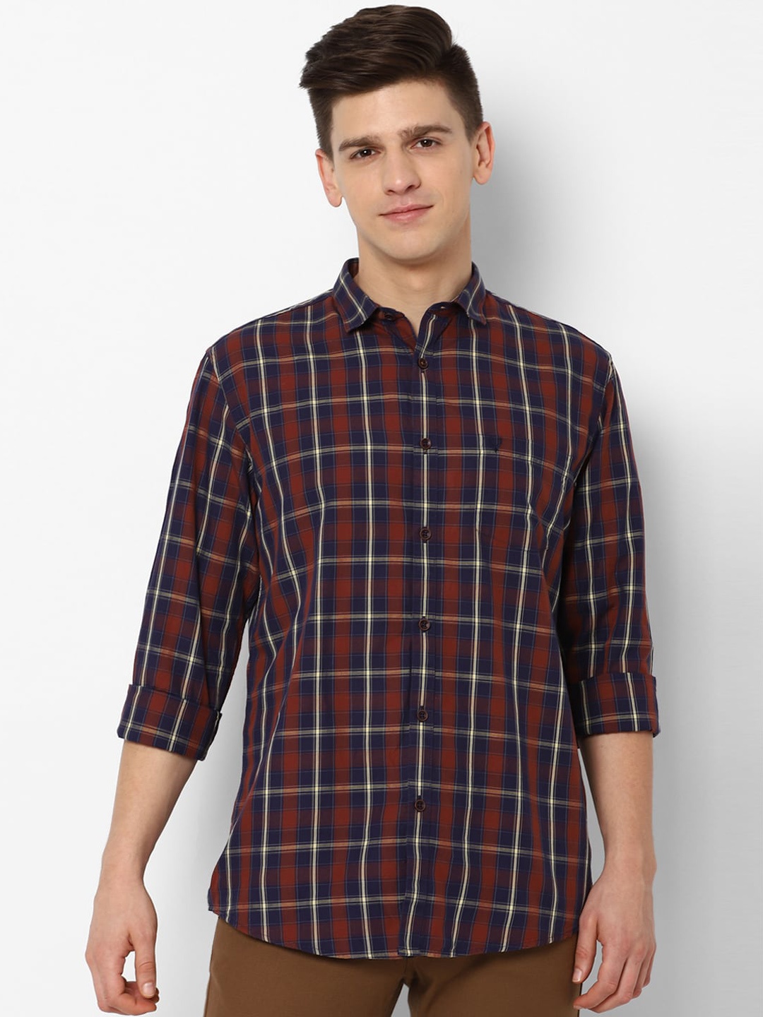 

Allen Solly Men Maroon Slim Fit Checked Casual Shirt