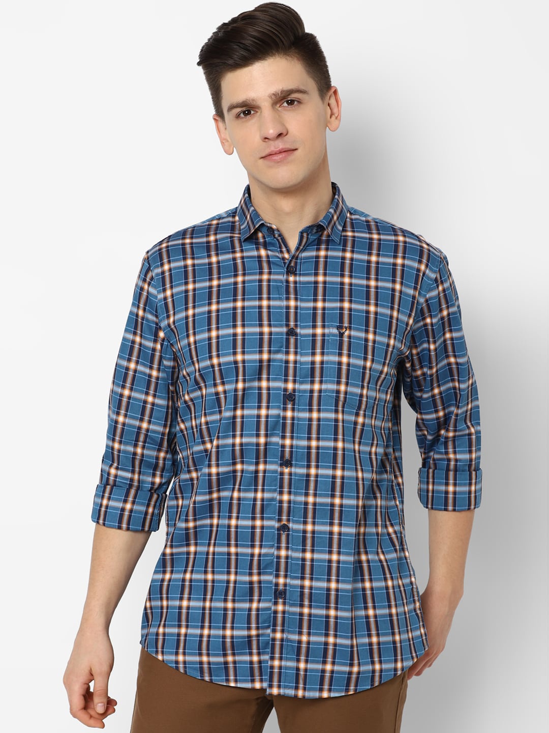 

Allen Solly Men Blue Slim Fit Tartan Checks Checked Casual Shirt