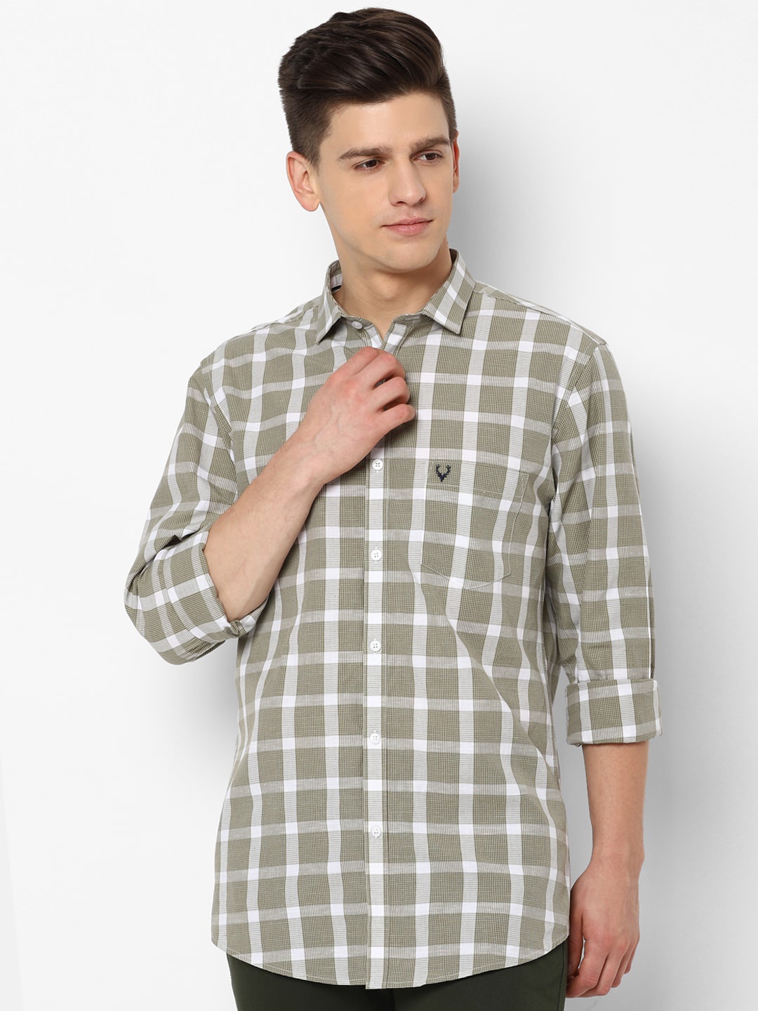

Allen Solly Men Grey Slim Fit Checked Cotton Linen Casual Shirt