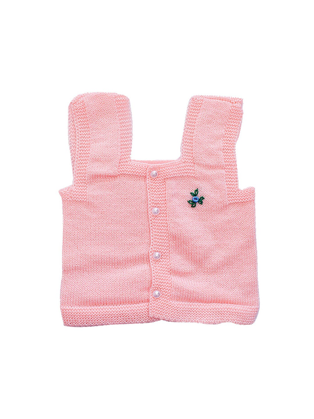 

Little Angels Girls Pink Embroidered Sweater Vest With Pearl Button